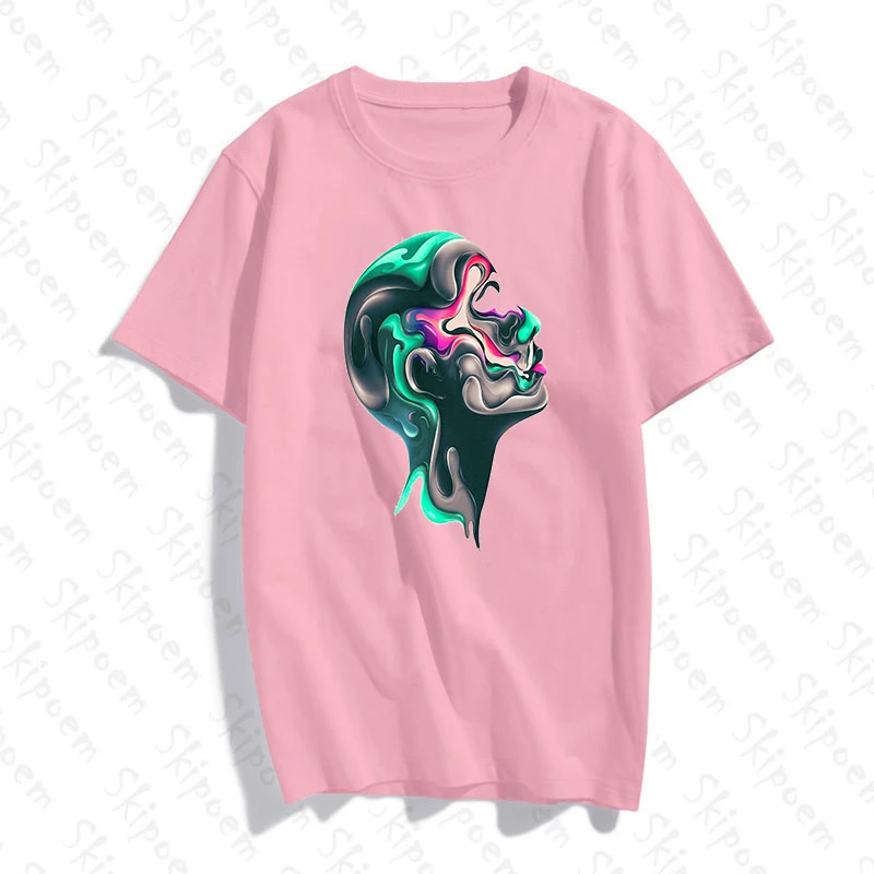 Абстрактный женское лицо Футболка для женщин в Корейском стиле Стиль Розовый