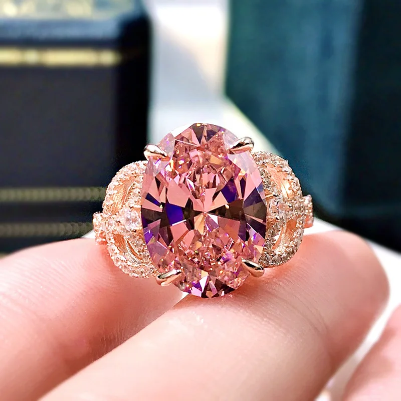 925 Sterling Silver Fashion Women'S Luxury Wedding Engagement Ring 10*14Mm 10 Carat Pink Gem Diamond Exquisite Jewelry | Украшения и