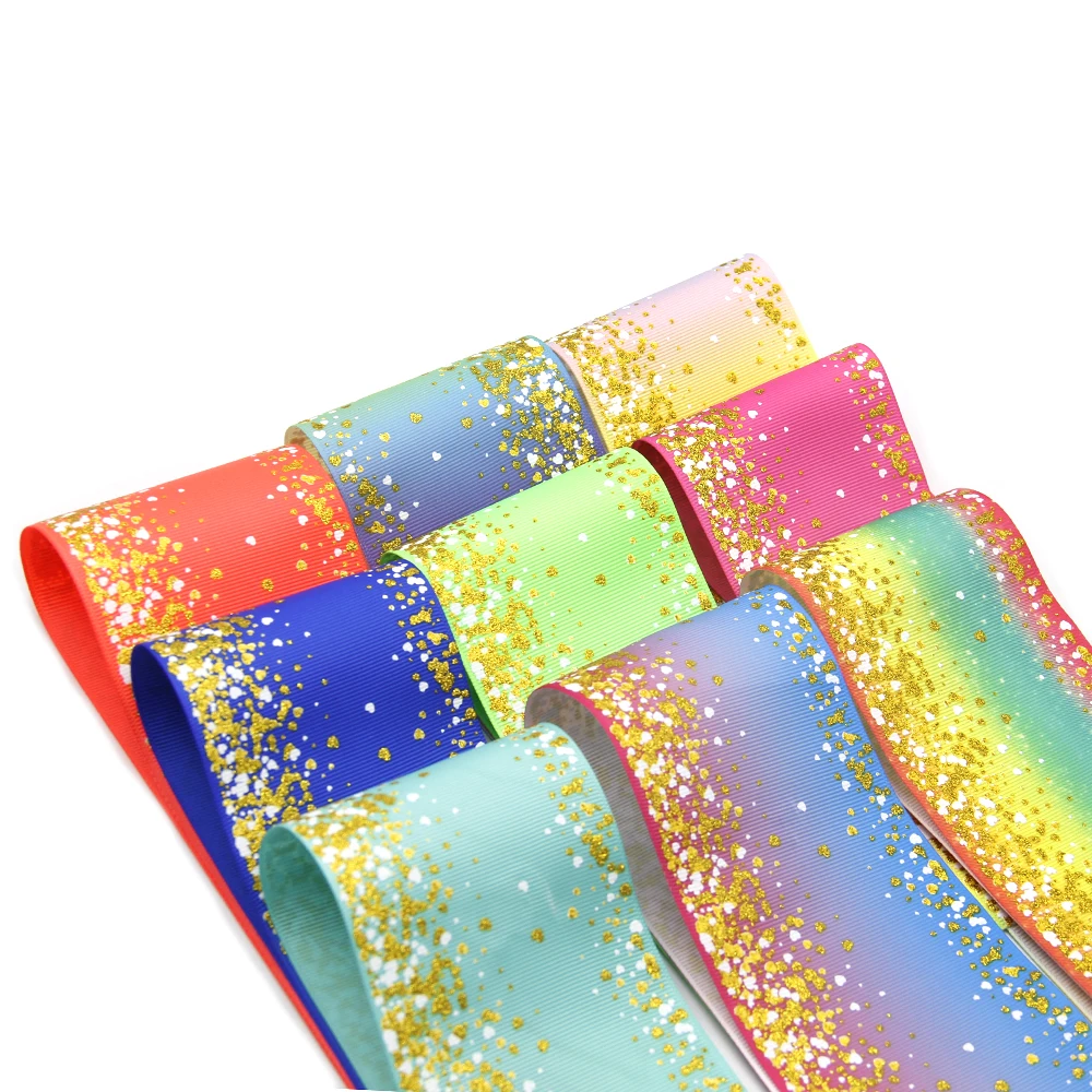 

David accessories 50Y 75mm Glitter Rainbow Grosgrain Ribbon Fabric Crafts Party Home Packing Wedding Gift Wrapping DIY,50Yc7433