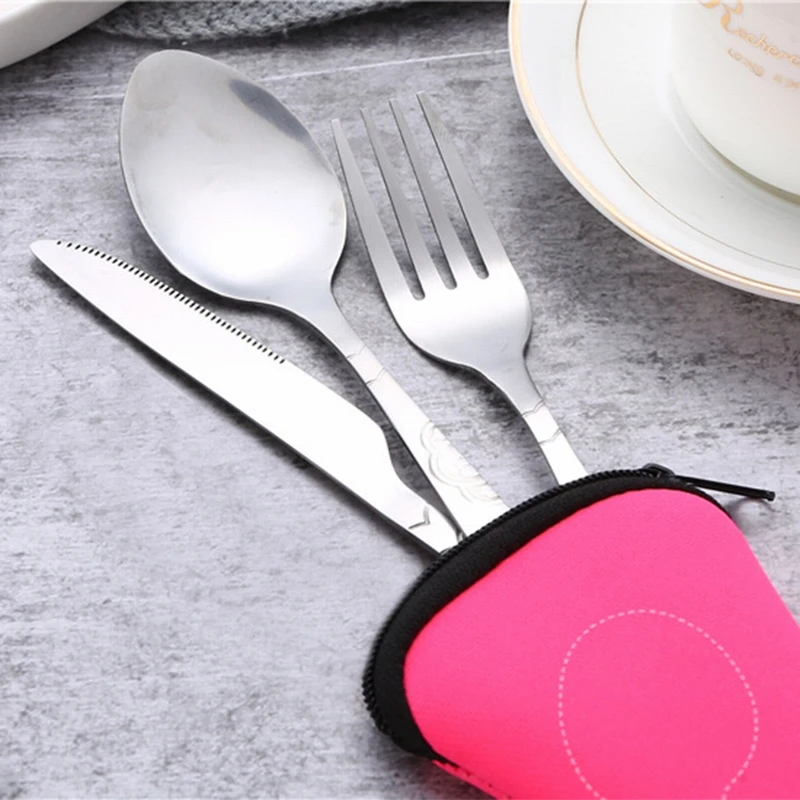 Новинка 3 шт./набор портативный набор столовых приборов из нержавеющей стали с