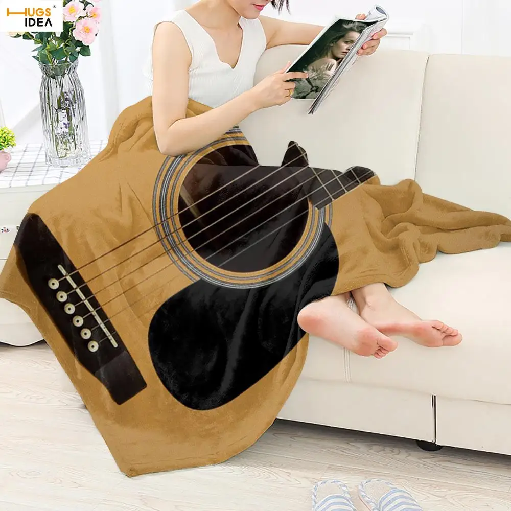 

HUGSIDEA 3D Guitar Print Sherpa Blanket On Bed Sofa Art Musical Instrument Throw Blanket Music Lover Decor Bedspread Adult Kids