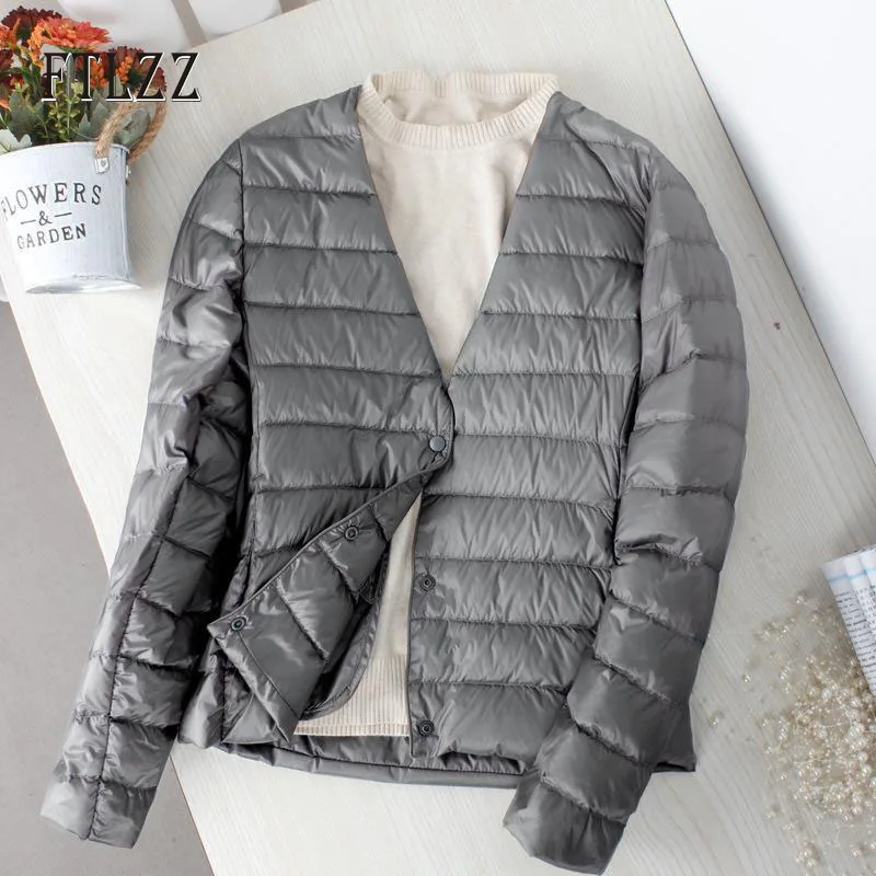 Модный короткий пуховик для женщин тонкий v образный вырез круглый однобортный