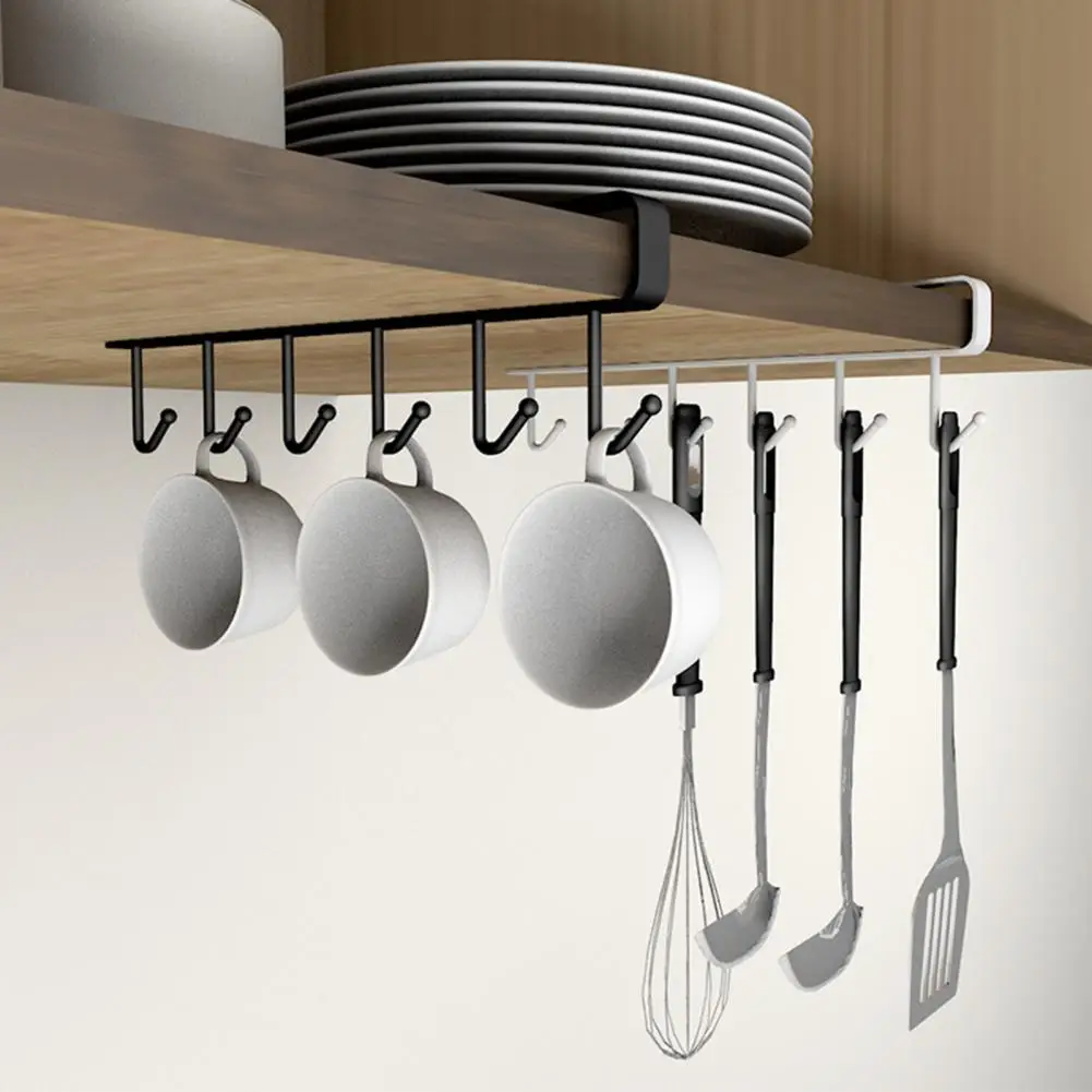 

Kitchen Storage Rack Cupboard Hanging Coffee Cup Organizer Closet/Cabinet Under Shelf Hanger Glass Mug Holder U-shape 6 Hooks