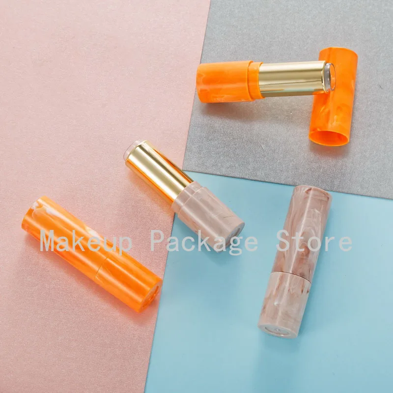 10/30/50pcs Empty Irregular Marble Orange Round Lipstick Tube 12.1mm Lip Balm Container Shell Packaging Cosmetics |