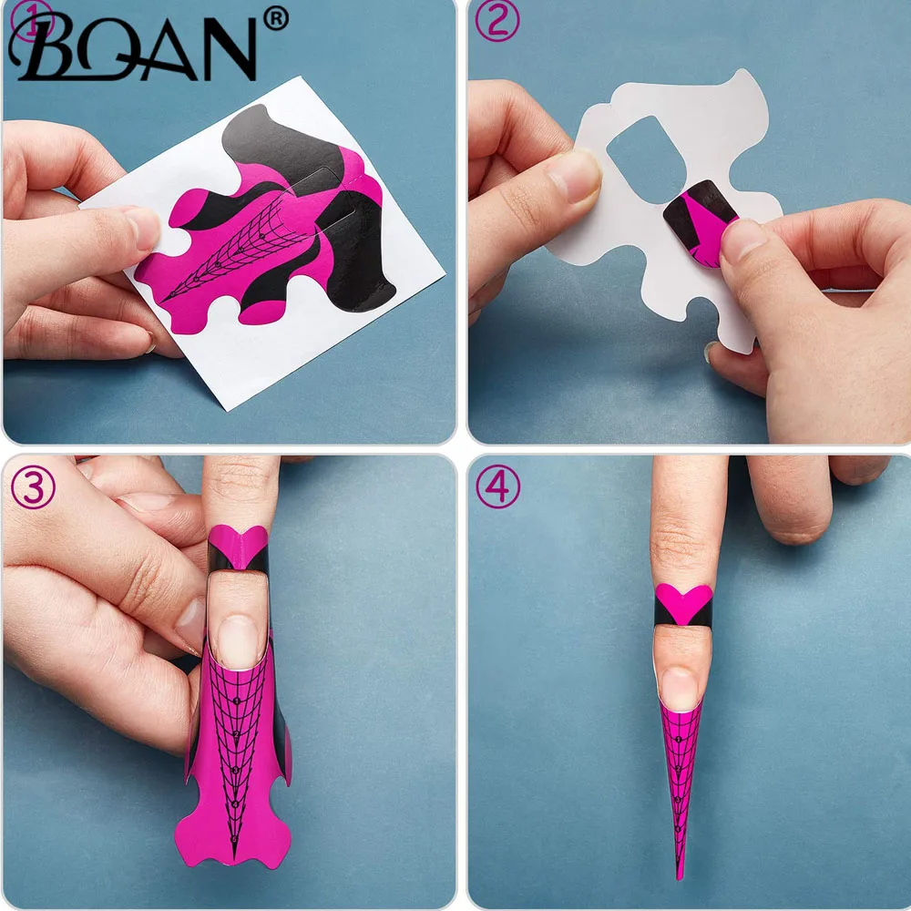 

BQAN Stiletto Nail Foil Forms System French Acrylic UV Gel Tip Extension Fish Butterfly Guide Mold Stencil Form Sticker