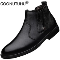 mens winter boots casual genuine leather business shoes male high quality ankle boot man waterproof snow chelsea boots for men