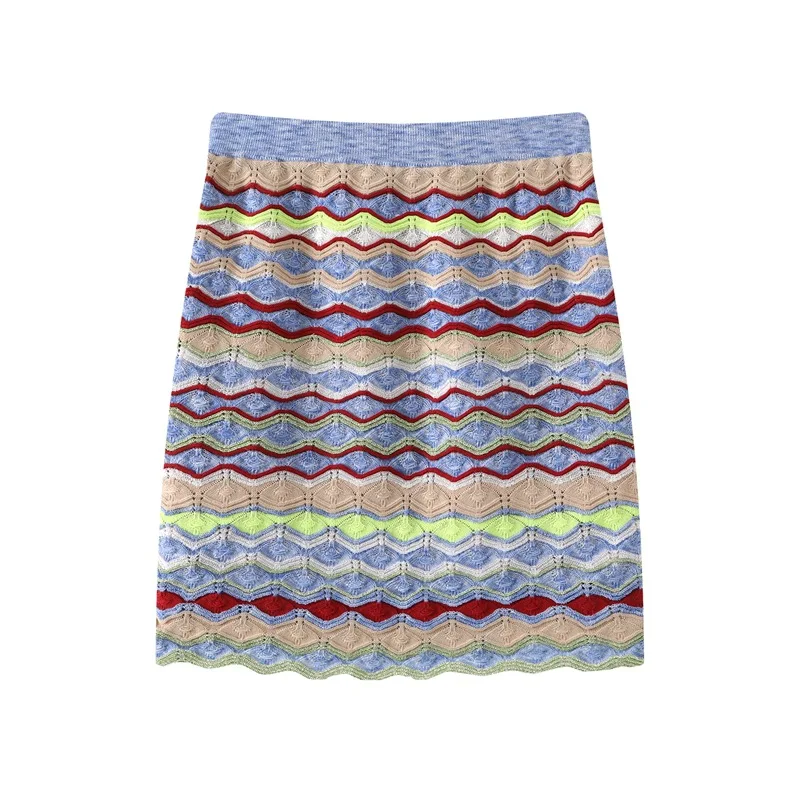 

High-end Quality 2020 New Sweater Suits Stripe Knit Top Short Sleeve Women's Versatile Skirt Fashion commuter Two Piece Sets