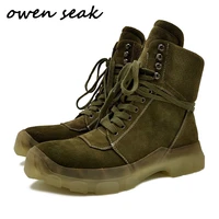 owen seak men boots genuine leather high top ankle boots luxury trainers casual lace up high street zip flats autumn shoes
