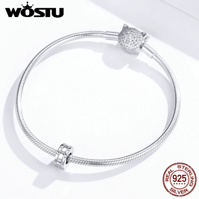 WOSTU Настоящее 925 пробы серебряные Простые клетчатые бусины подходят к
