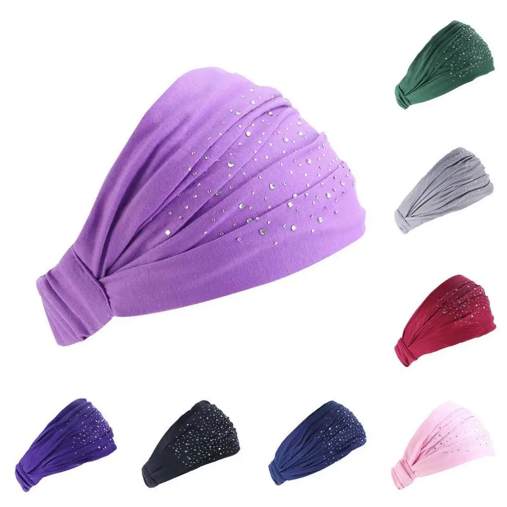 

Cosmetic Headband Abrasion Resistance Comfy Solid Color Yoga Rhinestone Head Wrap Makeup Headband Hair Accessories
