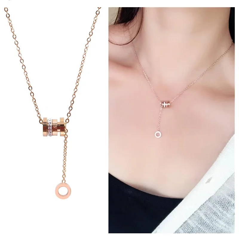 

Rose Gold Roman Numerals Necklaces For Woman Tassel Pendant Clavicle Chain Necklace Luxury Brand Jewelry