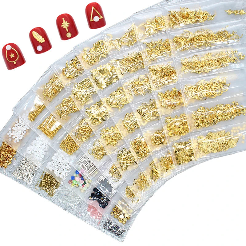 1 пакет Золотые полоски шпильки для ногтей полые звезды/Луна/цветочные заклепки