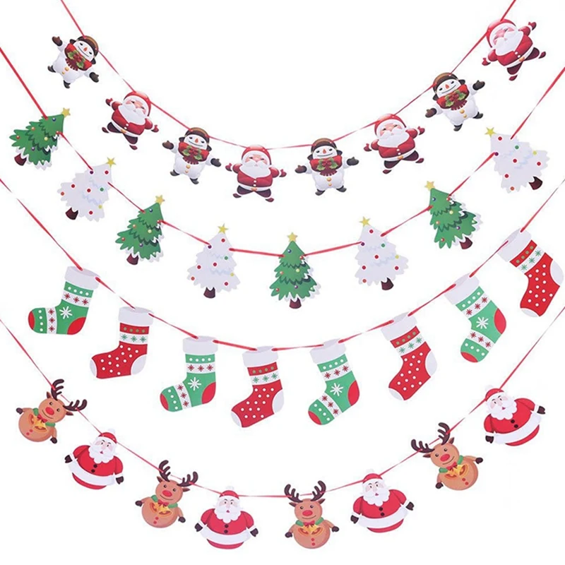 

8PCS Christmas Banners Flags Hanging Bunting Garland Christmas Door Wall Window Party Scene Decoration Supplies