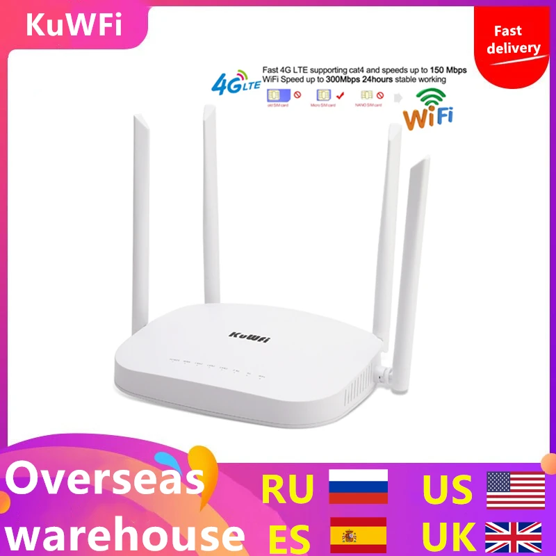 KuWFi 4G LTE Wifi Router 300 Мбит / с 3G Беспроводной CPE маршрутизатор поддержкой слотов для SIM