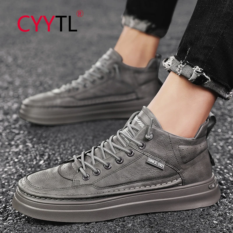 

CYYTL Leather Men's Casual Walking Shoes Mid Top Non Slip Skateboard Fashion Workout Comfortable Sneakers Sports Tennis for Boys