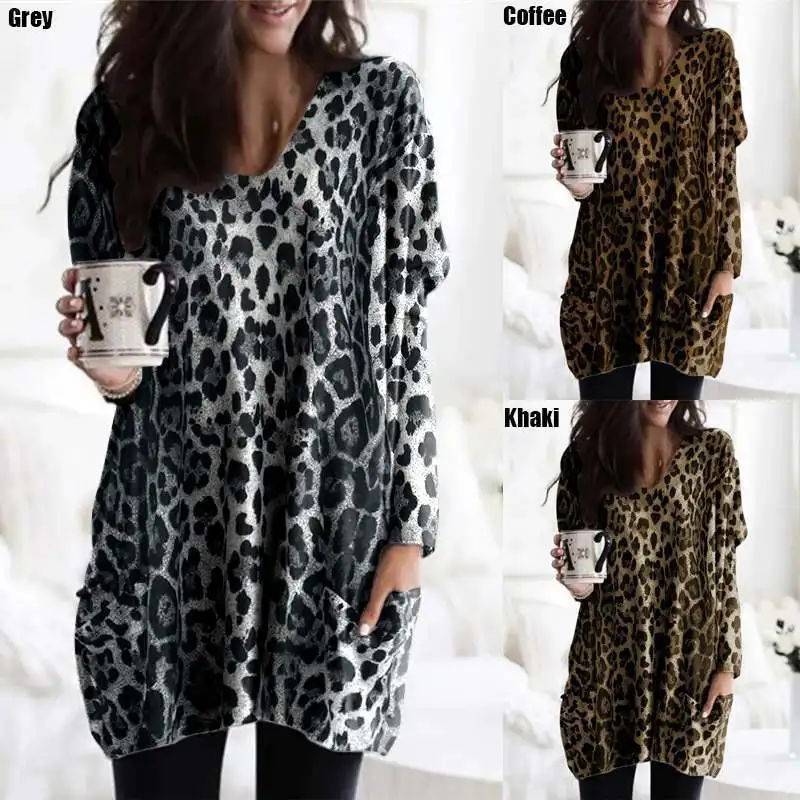 

2022 spring and autumn female mid-length simple print oversized hoodie korean tops fashion tops long sleeve Leopard print sexy