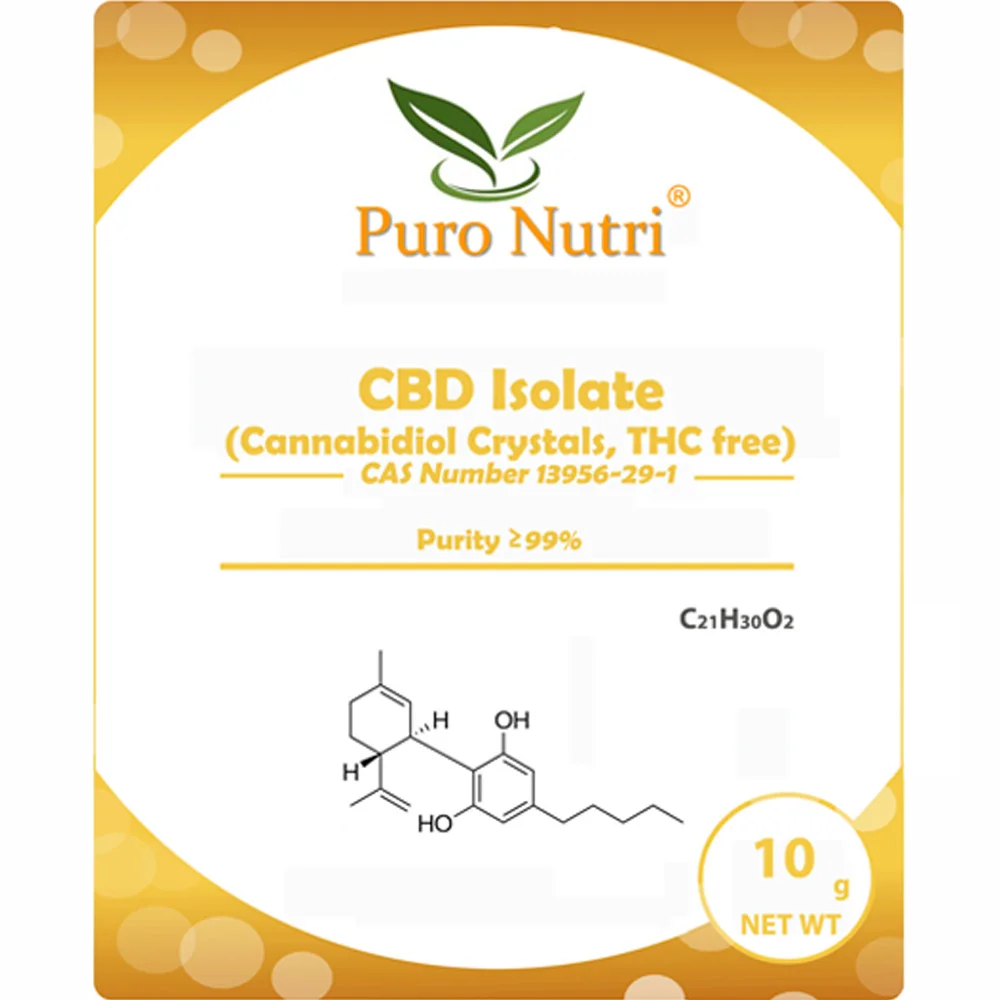Полностью натуральный Конопляный кристаллический изолят CBD 99% мин без THC