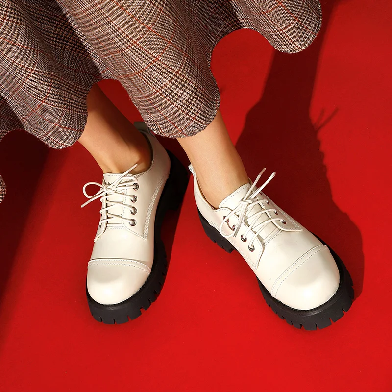 

MORAZORA Genuine Leather Women Pumps Fashion Lace Up Casual Single Shoes Spring Autumn 2 Colors Ladies High Heels Shoes