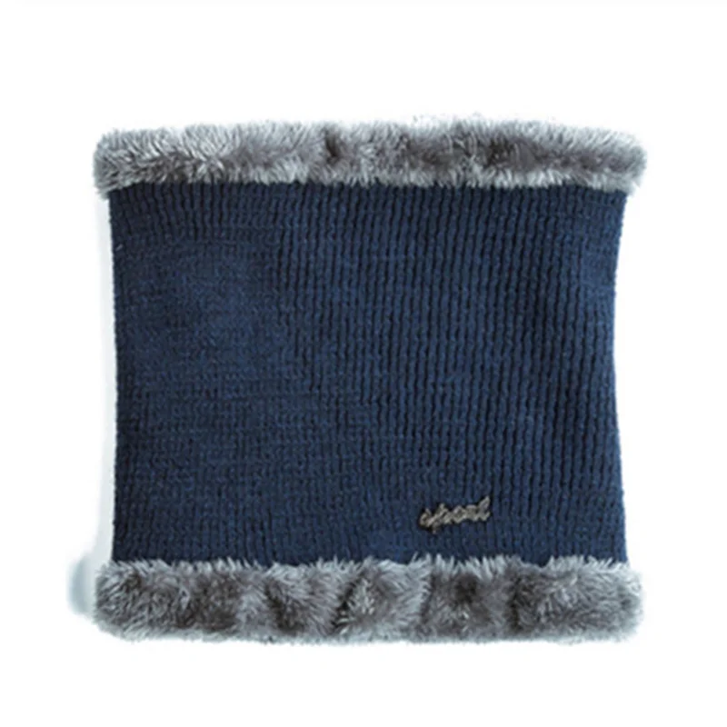 SANDMAN, высокое качество, хлопковые меховые зимние шапки Skullies Beanies для мужчин и женщин, шерстяной шарф, шапки, маска, шапка, вязаная шапка - Цвет: dark blue scarf