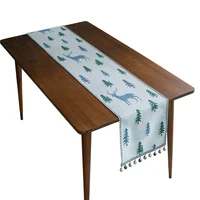 Christmas Chenille Tassel Table Runner,Cotton Linen Thicken Fabric Table Decoration,Dining Room Restaurant Modern Decor Supplies
