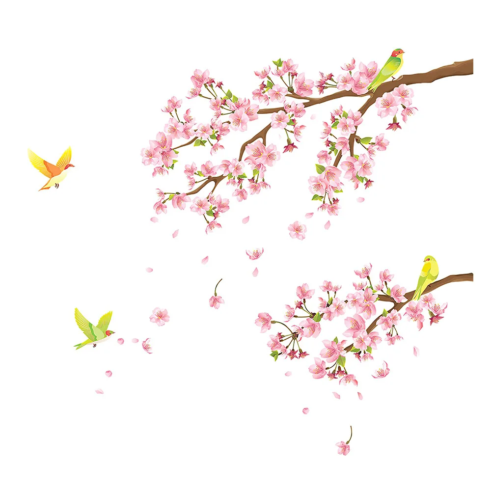 

Cherry Blossom Wall Stickers flowers Removable Tree Branch Birds Wall Decals Pink Children's Room Baby Teen Living Room Decor