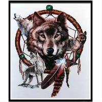 diy 5d partial diamond painting animal brown wolf dreamcatcher cross stitch diamond embroidery home christmas decoration gift