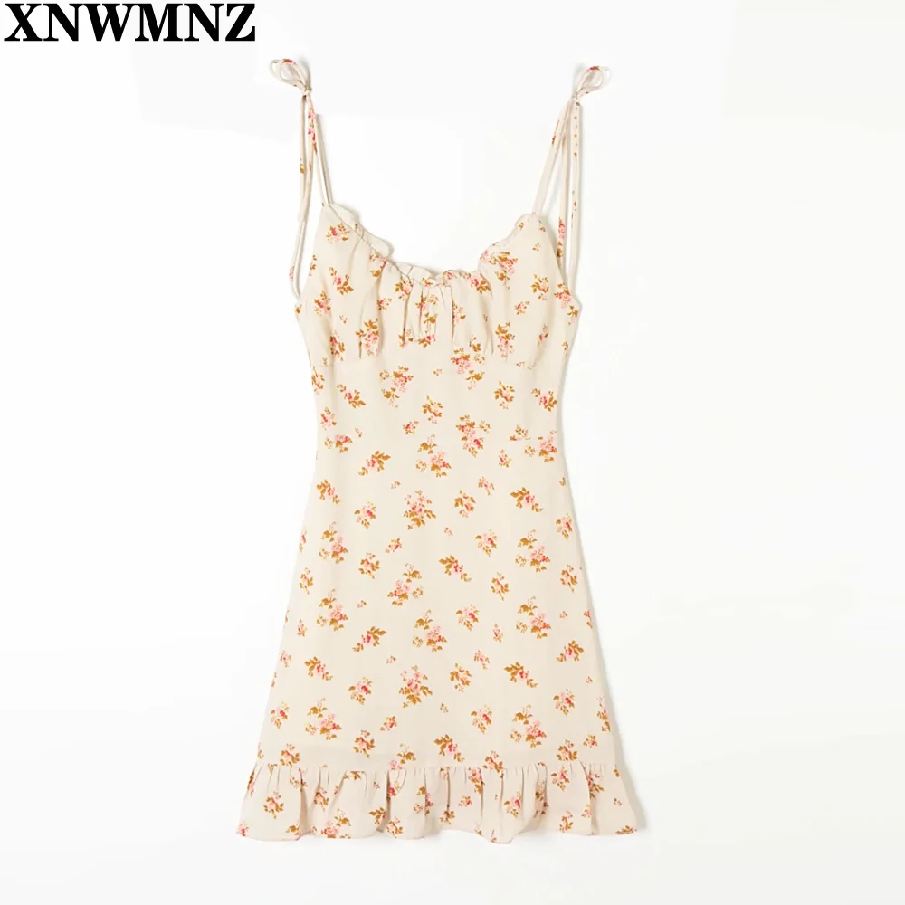 

XNWMNZ 2021 женское летнее праздничное пляжное мини-платье для женщин, повседневное шифоновое платье с цветочным принтом на тонких бретельках, п...