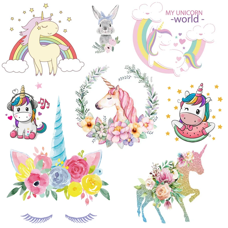 

Cartoon Patch Animal Thermo Sticker On Clothes Unicorn Patches For T-Shirt Iron On Transfer For Clothing Stripe Thermal Applique