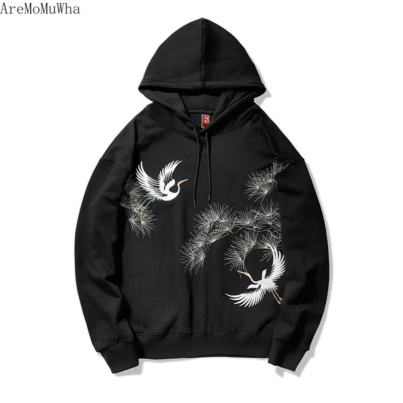 

Spring Autumn New Yokosuka Embroidery Couple Hoodie Men's Crane Embroidery Hooded Loose Street Trend Hiphop Tide Brand Hoodie