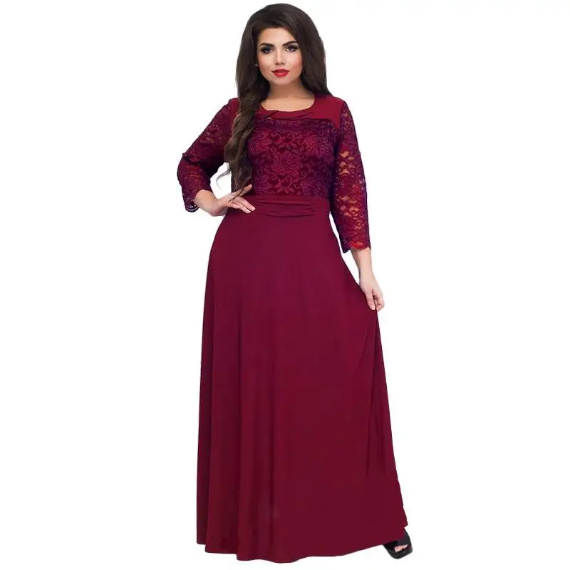 

Dress Women Elegant Patchwork Lace Long Party Dress Casual Plus Size Loose Solid Ball Gown Maxi Dresses New Arrival 2021 Speing