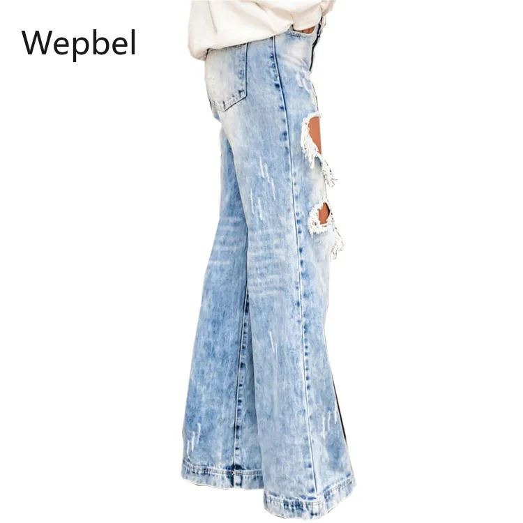 Джинсы WEPBEL женские с дырками рваные джинсы завышенной талией модные брюки из