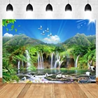 Фотофон водопад горный лес осень искусственный пейзаж река фотография