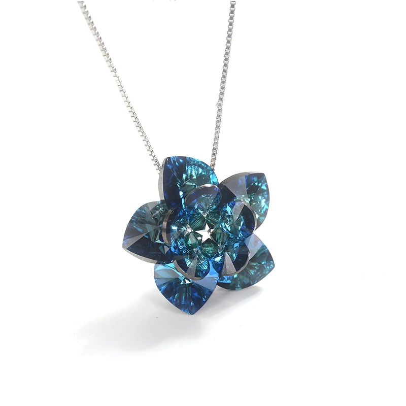Original Crystals From Swarovski-Elements Flower Pendant Necklace For Women Silver Color Hearts DIY Collares Jewelry Lovers Gift | Украшения