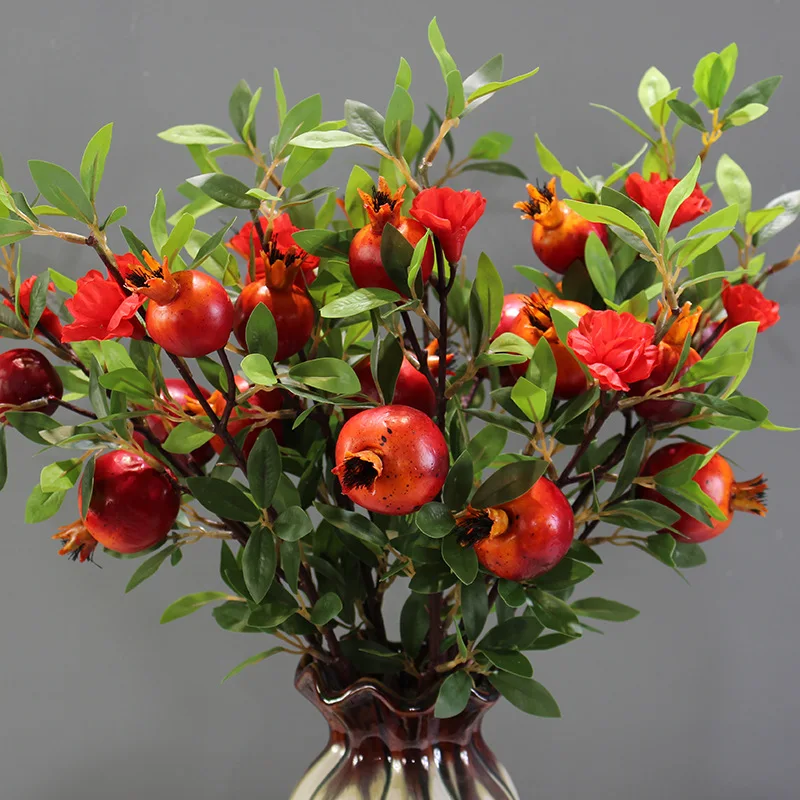 

Artificial Flower Pomegranate Branch For Home Decor Fake Plants Red Berry Garden Accessories Christmas Decoration Supplies 1pc
