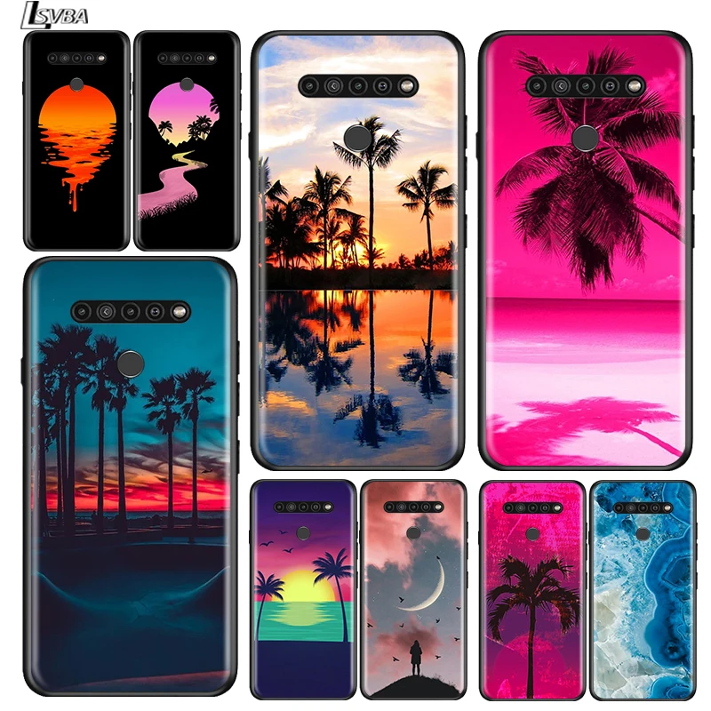Пальмовые деревья, Летний пляж для LG G8 G8S G8X V30 V35 V40 V50 V60 ThinQ Q60 K40 K50 K51 K61 K71 K92 K62 K42, черный цвет