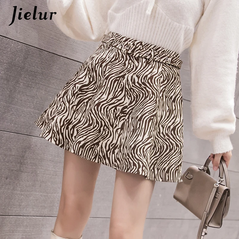 

Jielur Woolen Mini Skirt Zebra Striped Pleated High Waist Women's Skirt Party Clubwear Short Sexy Vintage A-line Skirts New 2021