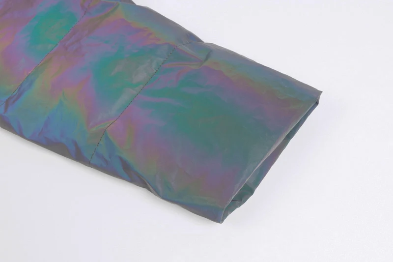 Chicology devil с капюшоном Светоотражающая отражающий хлопок хлопковое Стеганое теплое теплые парки женское укороченная куртка зимнее пальто с длинным рукавом Лонгслив верхняя одежда на молнии