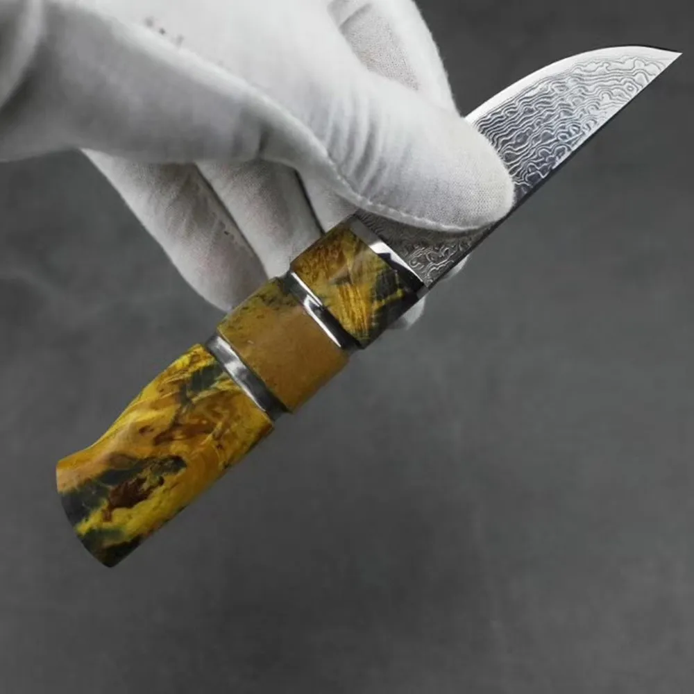 Дамасская сталь Открытый тактика прямой нож Желтый hilt край охотничий