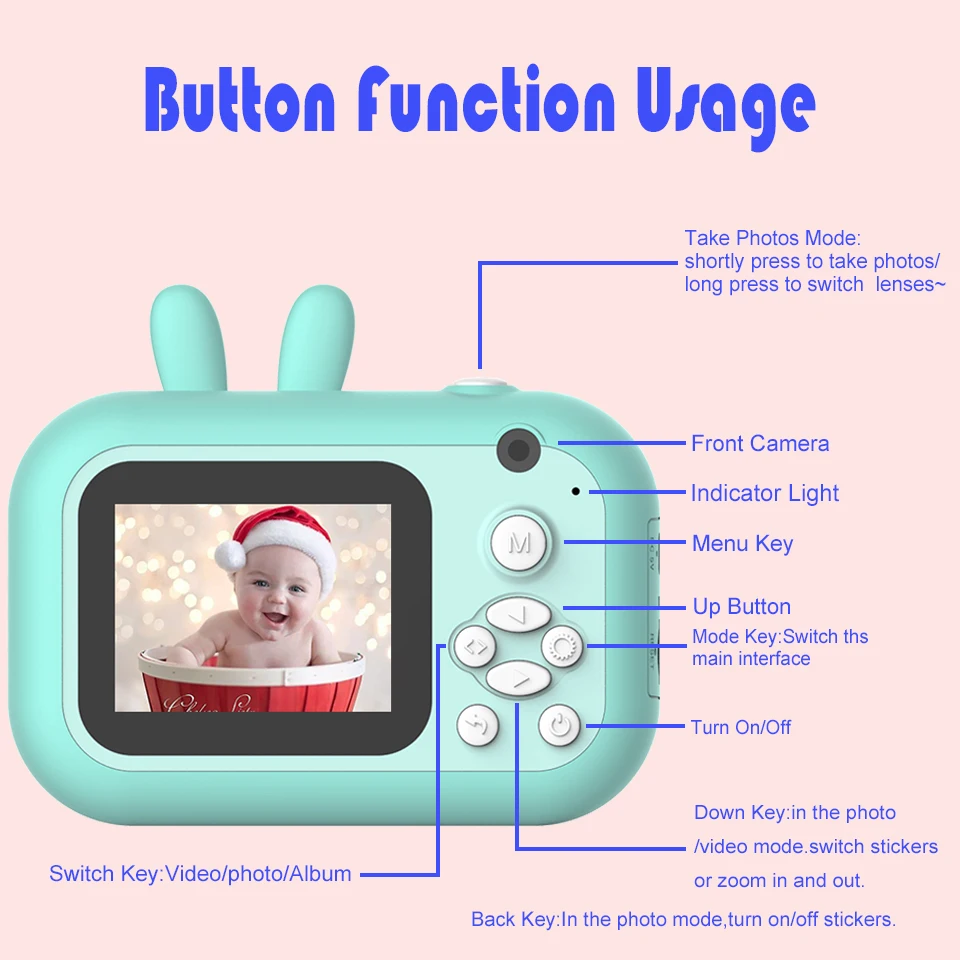 Камера для детей камера Мгновенной Печати 1080P HD с термобумажной фотобумагой