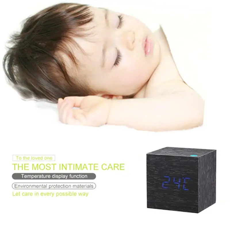 Деревянный светодиодный Будильник будильник с контролем температуры и звука