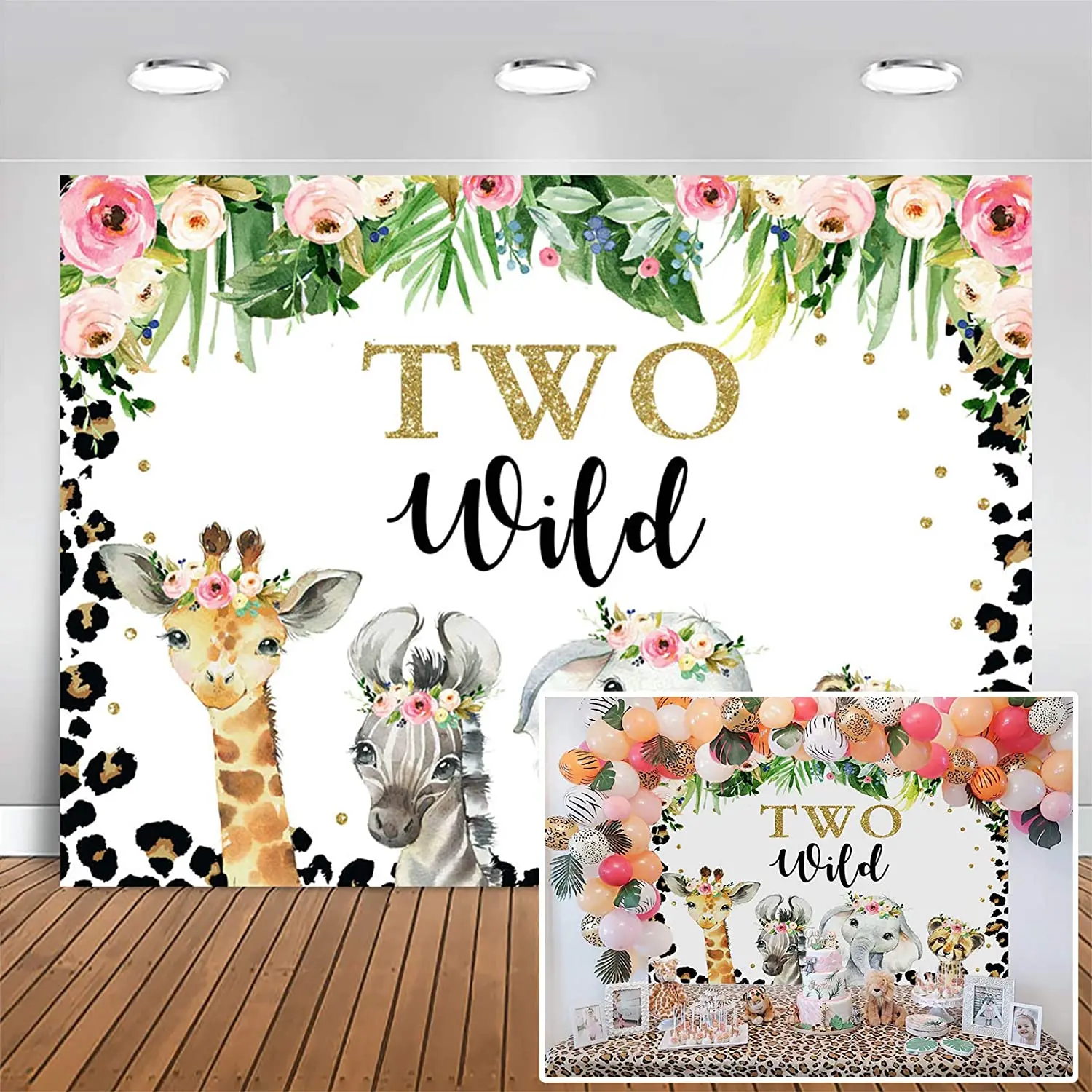

Два диких фона для джунглей сафари животные 2-й день рождения украшение цветочный Леопард фото фон для дня рождения баннер