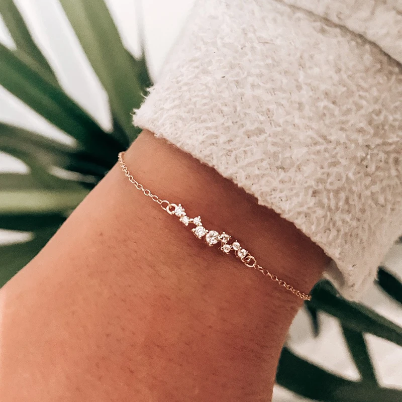 

925 Sterling Silver Chain Minimalist Metal Bracelet Women Geometric Opal Chain Bangles Bracelet Fashion Bohemian Jewelry Gift