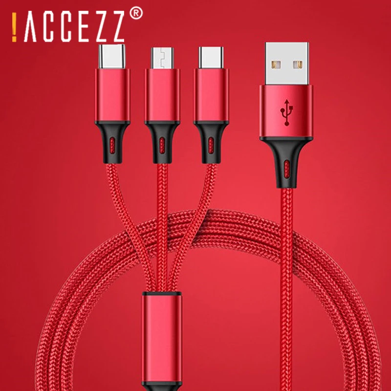 

!ACCEZZ Micro USB Cable Type-C 8 pin 3 2 in 1 For iPhone 7 8 6 6S Plus X XS MAX XR Android For Xiaomi Cable Charger Cables 1.2m