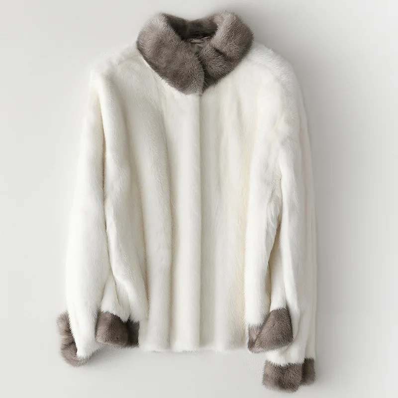 

Fashion Stand Collar Whole Mink Fur Coat For Women Female Thick Warm Jacket Windproof Cold Loose Oversize Outwear
