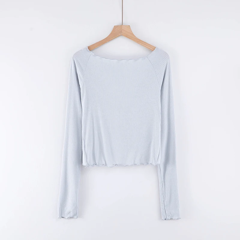 Женский укороченный топ в рубчик с оборками спереди | Женская одежда