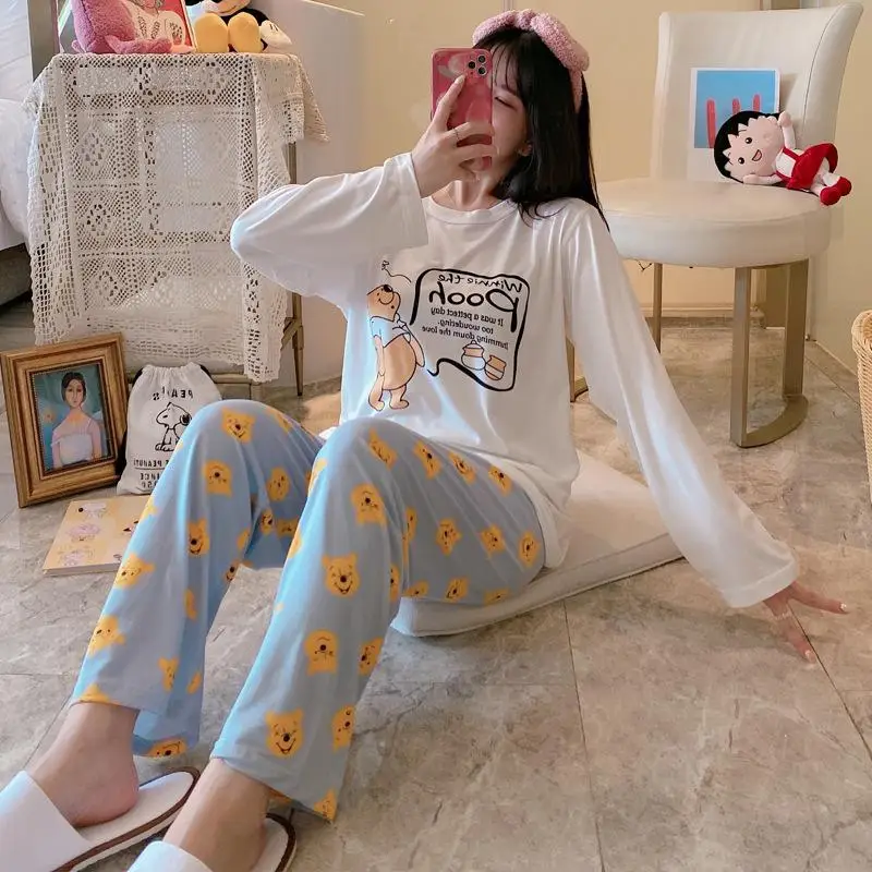 

Fashion Casual Women Loose Round Neck Long-Sleeve Trousers Cartoon Print Pajamas 2 / Piece Set