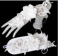 elegant shining white red lace crystals flower bridal gloves fingerless wrist length wedding gloves for bride accessories