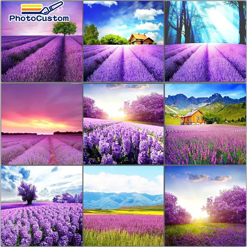

PhotoCustom DIY Purper Flowers Painting By Numbers For Adult Acylic DIY Wall Art Paints by numbers On Canvas Home Decor Diy Gift