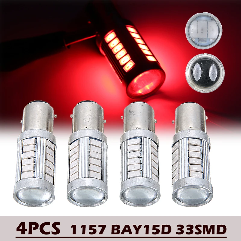 

4pcs 1157 BAY15D 33SMD 12V Car Signal Light Auto Brake Lamp Bulbs Red Back Reverse LED Tail Stop Lights