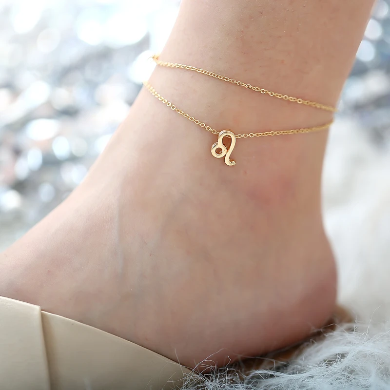 Multilayer 12 Constellation Zodiac Sign Anklets for Women Girl Gold Beach Ankle Bracelet On Leg Fashion Jewelry 2019 Gifts | Украшения и